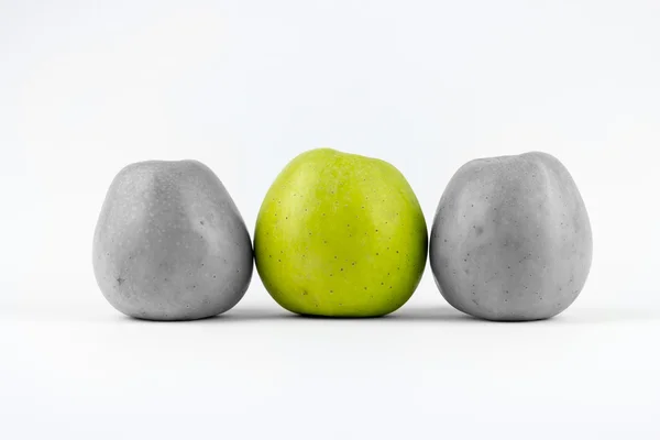 Three green apples on a white background — Stock Photo, Image