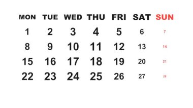 18 Şubat 2027, Animasyon 2025 Şubat takvimi, görevler, notlar ve yapılacaklar listesi için yer ile 18 Şubat vurgulama.