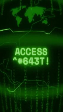 Eski yeşil dikey Retro CRT ekranı metni gösterir ACCESS GRANTED rastgele hata ve Haking biçimi ile ortaya çıkar