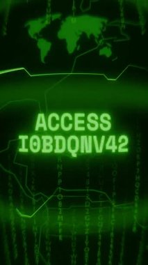 Eski yeşil Dikey Retro CRT ekranı ACCESS PROTECTED metnini rastgele hata ve Haking biçiminde gösterir