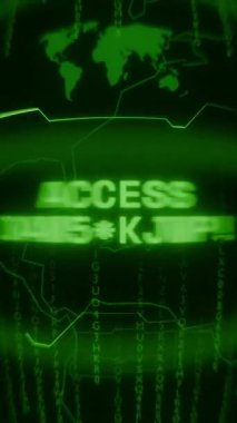 Eski yeşil Dikey Retro CRT ekranı metni gösterir ACCESS RESTRICTED rastgele hata ve Haking biçimi içinde görünür
