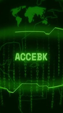 Eski yeşil Dikey Retro CRT ekranı ACCESS metnini rastgele hata ve Haking biçiminde gösterir