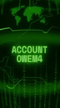 Eski yeşil Dikey Retro CRT ekranı ACCOUNT ALERT metnini rastgele hata ve Haking biçiminde gösterir