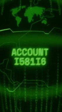 Eski yeşil Dikey Retro CRT ekranı ACCOUNT UPDATE metnini rastgele hata ve Haking biçiminde gösterir