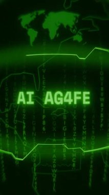 Eski yeşil Dikey Retro CRT ekranı AI ALERT metnini rastgele hata ve Haking biçiminde gösterir