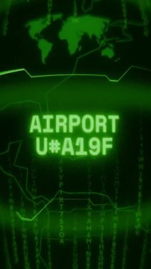 Eski yeşil dikey Retro CRT ekranı AIRPORT Bildirimi 'nin rastgele hata ve Haking biçiminde görüntülendiğini gösterir