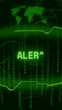 Eski yeşil Dikey Retro CRT ekranı rastgele hata ve Haking biçimi içinde ALERT metnini gösterir