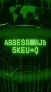 Eski yeşil dikey Retro CRT ekranı rasgele hata ve Haking biçiminde görünen metin ASSESSMENT Bildirisini gösterir