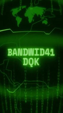 Eski yeşil dikey Retro CRT ekranı BANDWIDTH düşük metni gösteriyor Rastgele hata ve Haking biçimi