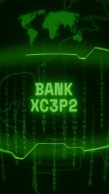 Eski yeşil Dikey Retro CRT ekranı BANK ALERT metnini rastgele hata ve Haking biçiminde gösterir