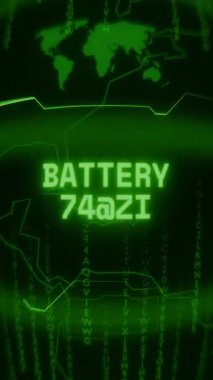 Eski yeşil dikey Retro CRT ekranı rasgele hata ve Haking biçimi içinde görünen metin Battery ALERT 'i gösterir