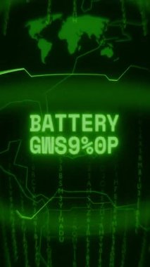 Eski yeşil Dikey Retro CRT ekranı, Rastgele hata ve Haking biçiminde görünen metin Battery Hatasını gösterir
