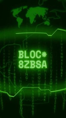 Eski yeşil dikey Retro CRT ekranı rastgele hata ve Haking biçimi içinde görünen metin Blok Mayınını gösterir