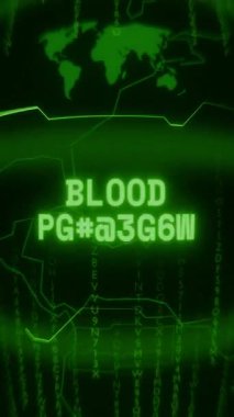 Eski yeşil dikey Retro CRT ekranı rastgele hata ve Haking biçimi içinde görünen KLOOD basıncını gösterir