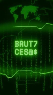 Eski yeşil dikey Retro CRT ekranı rastgele arıza ve Haking biçimi içinde görünen metin BRUTE gücünü gösterir
