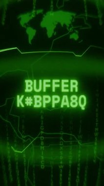 Eski yeşil dikey Retro CRT ekranı rastgele hata ve Haking biçiminde görünen metin tamponlarını gösterir