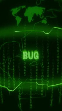 Eski yeşil Dikey Retro CRT ekranı, rastgele hata ve Haking biçiminde metin böceğini gösterir