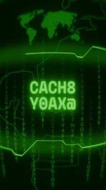 Eski yeşil dikey Retro CRT ekranı CACHE ERROR metnini rastgele hata ve Haking biçiminde gösterir