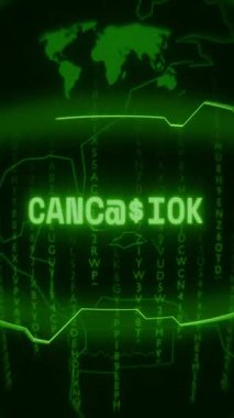 Eski yeşil dikey Retro CRT ekranı rastgele hata ve Haking biçiminde görünen metni gösterir