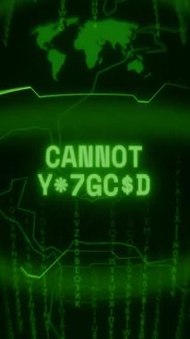 Eski yeşil dikey Retro CRT ekranı rastgele arıza ve Haking biçiminde görünen metni gösterir