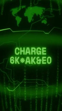 Eski yeşil dikey Retro CRT ekran rastgele hata ve Haking biçimi içinde görünen metin CHARGE Tamamlamasını gösterir