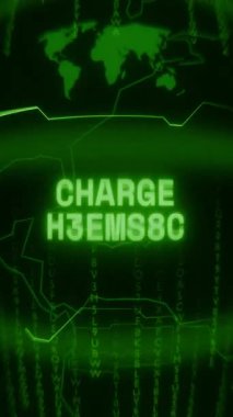 Eski yeşil dikey Retro CRT ekranı, rastgele arıza ve Haking biçiminde görünen metin CHARGE durdurulmasını gösterir