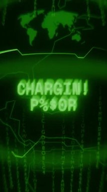 Eski yeşil dikey Retro CRT ekranı, rasgele hata ve Haking biçimi içinde HAROR görünümlü metin CHARING ERROR gösterilir