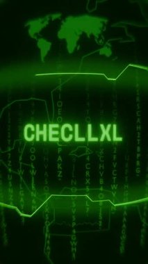 Eski yeşil dikey Retro CRT ekran rastgele hata ve Haking biçimi içinde görünen metni gösterir