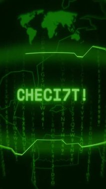 Eski yeşil Dikey Retro CRT ekranı rastgele hata ve Haking biçimi içinde görünen metni gösterir