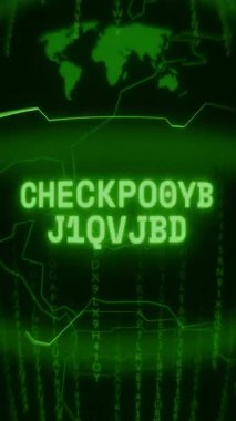 Eski yeşil dikey Retro CRT ekranı CHECKPOINT 'un rastgele hata ve Haking biçimi ile ortaya çıktığını gösterir