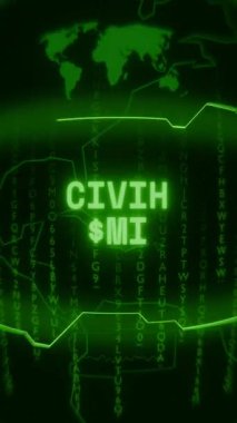 Eski yeşil Dikey Retro CRT ekranı, rastgele hata ve Haking stilinde görünen metin CIVIL WAR 'ı gösterir