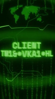 Eski yeşil dikey Retro CRT ekranı, metin CLIENT DISCONNECTED 'i rastgele hata ve Haking biçiminde gösterir