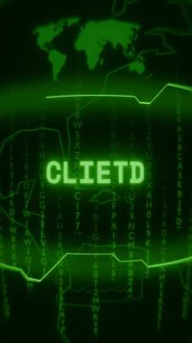 Eski yeşil dikey Retro CRT ekran rastgele hata ve Haking biçimi içinde görünen metin CLIENT gösterilir