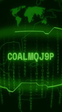 Eski yeşil Dikey Retro CRT ekranı rastgele hata ve Haking biçiminde görünen metin COALITION 'unu gösterir