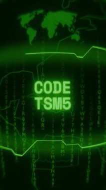 Eski yeşil dikey Retro CRT ekran rastgele hata ve Haking biçimi içinde görünen metin kodunu gösterir