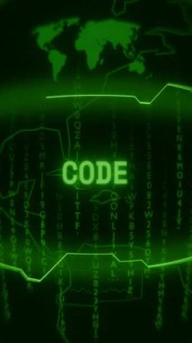 Eski yeşil Dikey Retro CRT ekran rastgele hata ve Haking biçimi içinde görünen metin kodunu gösterir