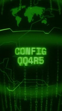 Eski yeşil dikey Retro CRT ekranı CONFIG HATA metnini gösteriyor Rastgele hata ve Haking biçimi