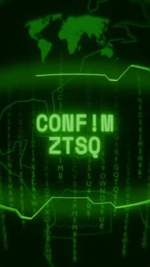 Eski yeşil dikey Retro CRT ekranı CONFIG Tasarruf metnini rastgele hata ve Haking biçiminde gösterir