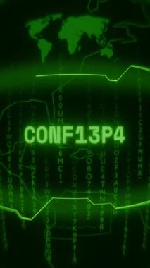 Eski yeşil Dikey Retro CRT ekranı rastgele hata ve Haking biçimi içinde görünen metin CONFLICT 'i gösterir