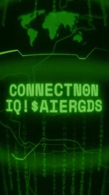 Eski yeşil Dikey Retro CRT ekranı, rastgele arıza ve Haking biçiminde görünen metin bağlantısını gösterir