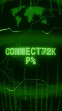 Eski yeşil Dikey Retro CRT ekranı metin CONNECTION 'u gösteriyor Rastgele hata ve Haking biçiminde görünüm tamam