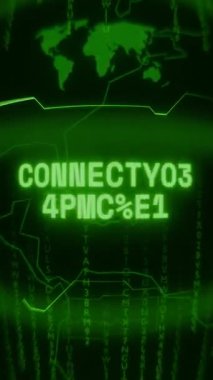 Eski yeşil Dikey Retro CRT ekranı, rastgele hata ve Haking biçiminde görünen metin bağlantısını gösterir