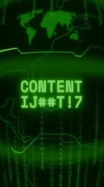 Eski yeşil Dikey Retro CRT ekranı, metin içeriğini gösteren Bloklama Rastgele hata ve Haking biçimi