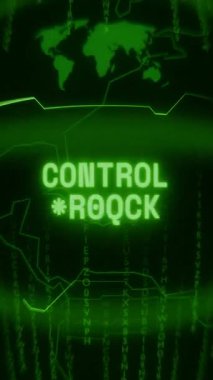 Eski yeşil Dikey Retro CRT ekranı, rastgele hata ve Haking biçiminde görünen metin Kontrol Etkinliğini gösterir