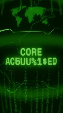 Eski yeşil Dikey Retro CRT ekranı CORE AcTIVATION metnini rastgele hata ve Haking biçiminde gösterir
