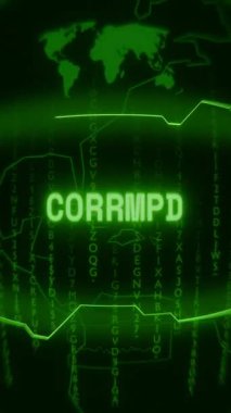 Eski yeşil Dikey Retro CRT ekranı CORRUPT metnini rastgele hata ve Haking biçiminde gösterir