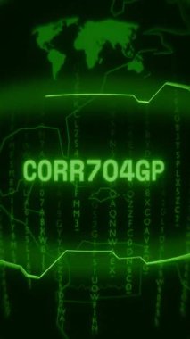 Eski yeşil Dikey Retro CRT ekranı CORRUPTED metnini rastgele hata ve Haking tarzında gösterir