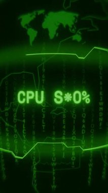 Eski yeşil Dikey Retro CRT ekranı, rastgele hata ve Haking biçiminde görünen CPU INIT metnini gösterir