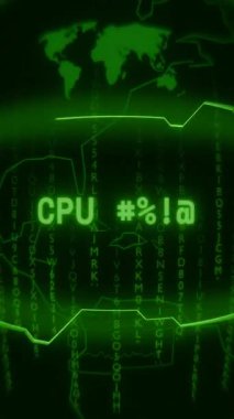 Eski yeşil Dikey Retro CRT ekranı, rastgele hata ve Haking tarzında görünen CPU TEST metnini gösterir