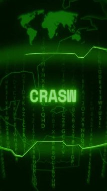 Eski yeşil Dikey Retro CRT ekranı CRASH metnini rastgele hata ve Haking biçiminde gösterir